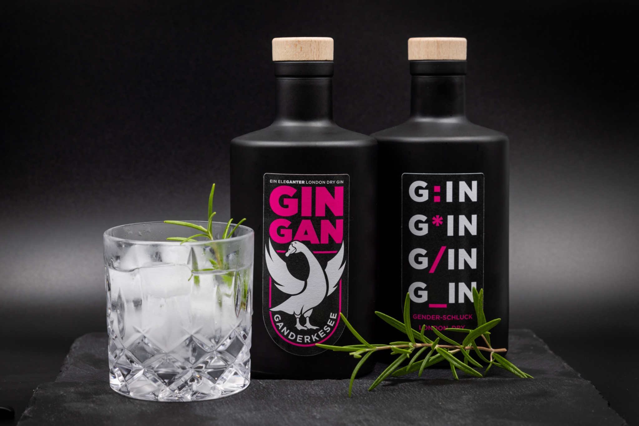 Gin gan flasche und glas