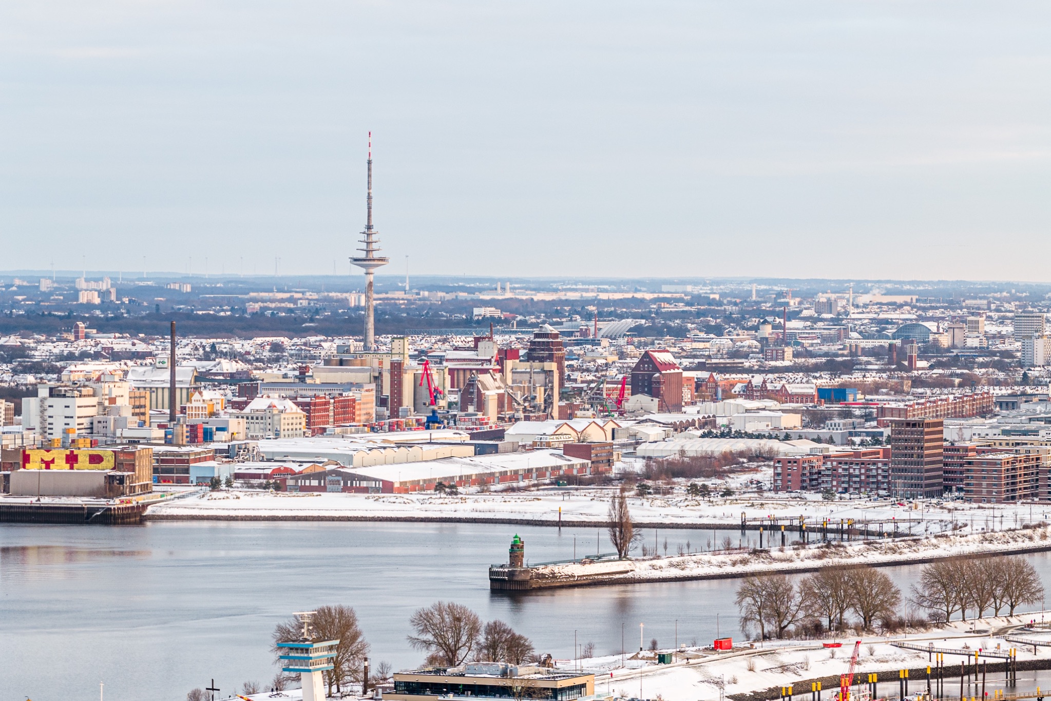Bremen funkturm schnee luftaufnahme