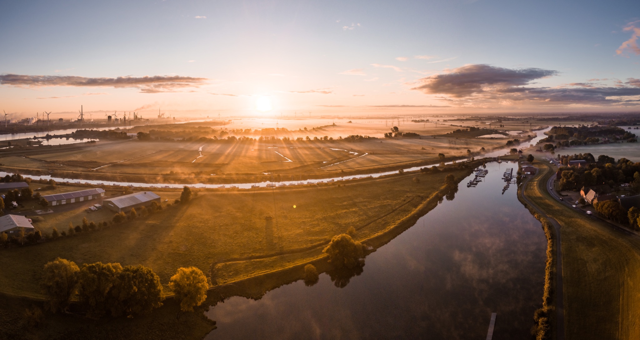 Ochtum weser sonnenaufgang luftaufnahmemn